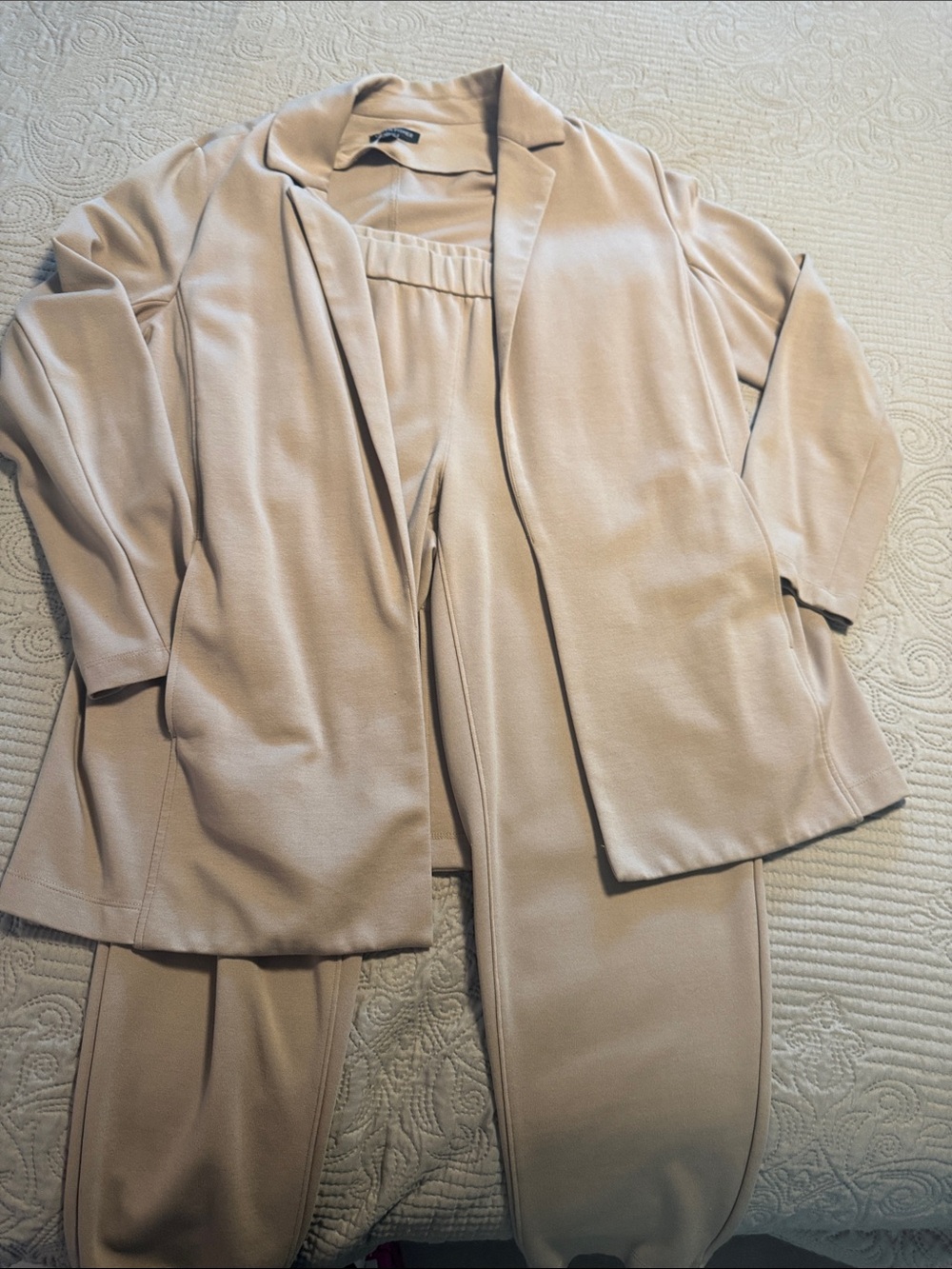 Eileen Fisher Cream Two-Piece Jacket & Pull-On Pants Set